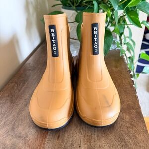 Womens EU 41 Tan Brown Waterproof Ankle Rain Bots Lug Sole Pull On Outdoor Wet